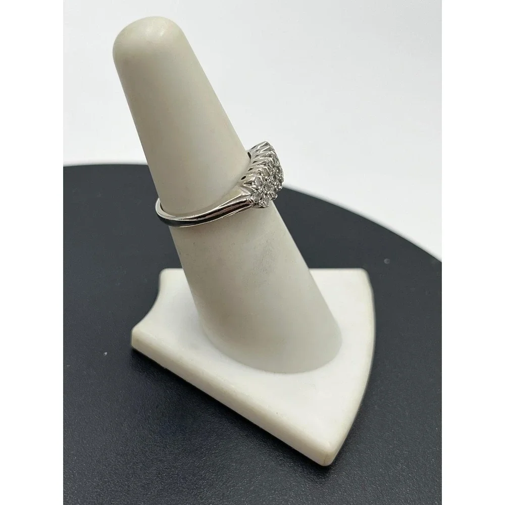 LAH 14K Vintage White Gold Triple-Row Diamond Prong Round Cluster Ring Sz 6.5